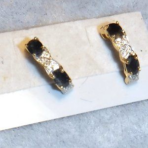 Post Earrings, JJT, Diamond,  Sapphire, Silver, Gold Overlay